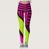 Leggings Triangle rayures en vert citron, rose chaud et noi (Devant)