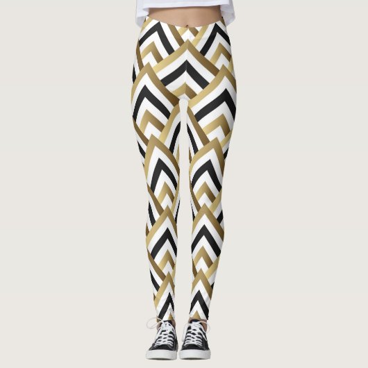 Leggings Triangles Abstraits : Noir Or sans joint (Devant)