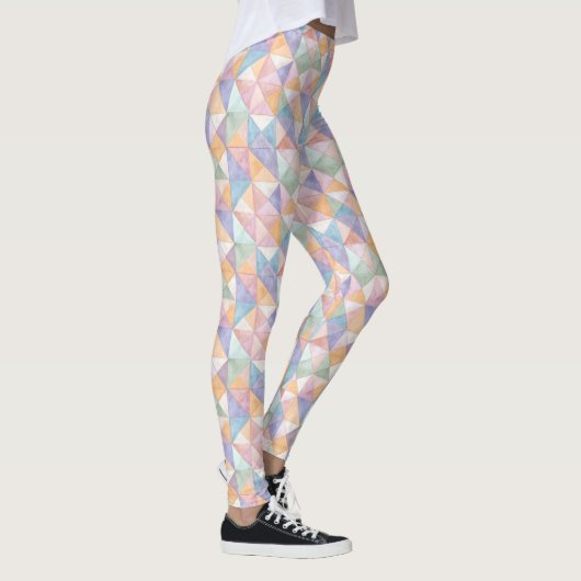 Leggings Triangles Patchwork Matelassé en Pêche Lavande et  (Droite)