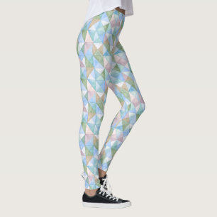 Leggings Triangles Patchwork Matelassés en Bleu Ciel et Sau