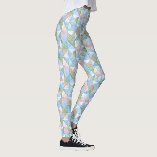 Leggings Triangles Patchwork Matelassés en Bleu Ciel et Sau (Droite)