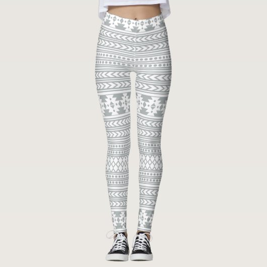 Leggings Tribal aztèque gris et blanc (Devant)