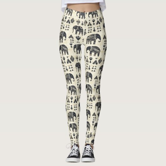 Leggings Tribal Elephant Boho Pattern (1) (Devant)