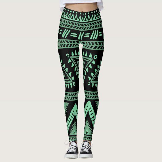 Leggings Tribal Noir et Aqua (Devant)
