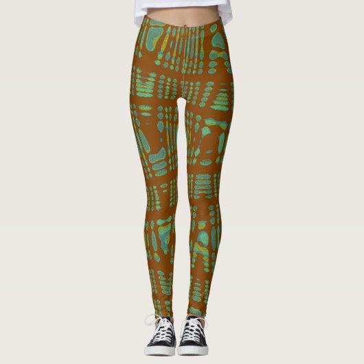 Leggings Tribal Pattern Yoga Broek Bruin Groen (Voorkant)