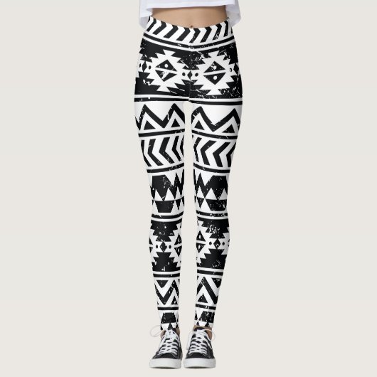 Leggings Tribu aztèque : motif blanc grinçant. (Devant)