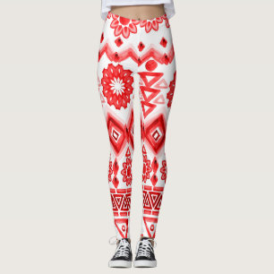 Leggings Tribus rouge, motif ethnique aquarelle.