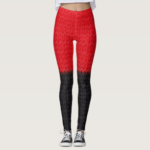 Leggings tricot rouge-noir : closeup rayé.