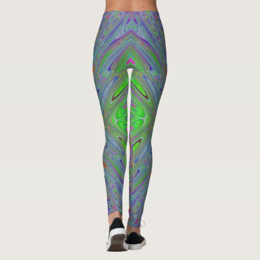 Leggings Trippy Abstrait violet, orange et papillon vert (Dos)