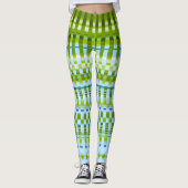 Leggings Trippy Cool Vertical Stripes Vert & Motif Bleu (Devant)