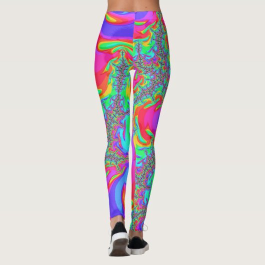 Leggings Trippy Retro Vibrant Neon Arc-en-ciel Fractal Art (Dos)