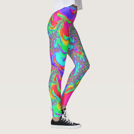 Leggings Trippy Retro Vibrant Neon Arc-en-ciel Fractal Art (Droite)