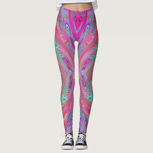 Leggings Trippy rose, Aqua et Magenta papillon Abstrait (Devant)