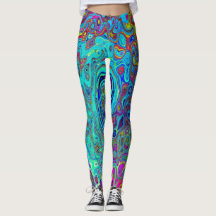 Leggings Trippy Sky Blue Abstrait Retro Liquid Swirl
