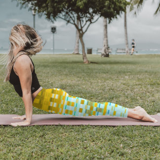 Leggings Trippy Stripes Motif psychédélique jaune et bleu