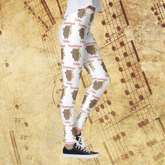 Leggings Trombone Tribe Brown Kitty Cat Pink Pattern