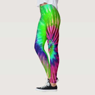 Leggings Tropical Arc en ciel vert Magenta Starburst Tie Dy