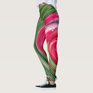 Leggings Tropical Australian Protea Green Red White