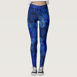 Leggings Tropical Bleu Nuit Néon Feuilles Botaniqu