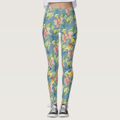 Leggings Tropical Blue Butterfly Exotic Flower Motif (Devant)