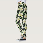 Leggings Tropical continu motif fleurs blanches feuille ver (Gauche)