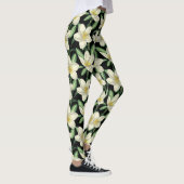 Leggings Tropical continu motif fleurs blanches feuille ver (Droite)