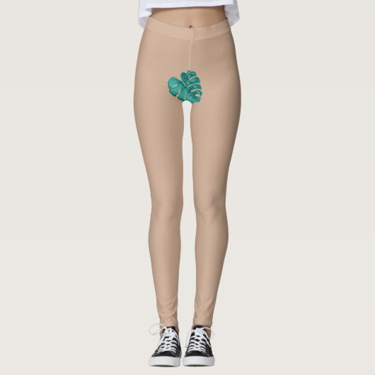 Leggings Tropical Eve Biblique Vert Turquoise feuille de pa (Devant)