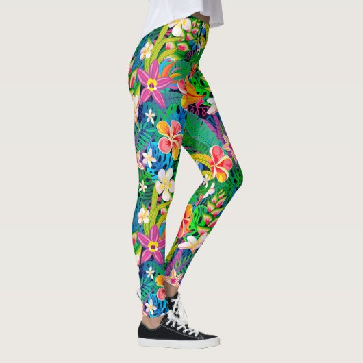Leggings Tropical Floral Pattern Colorful fleurs Whimsical (Droite)