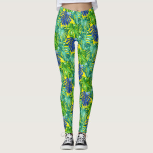 Leggings Tropical Green Yellow Beach Feuilles de la jungle