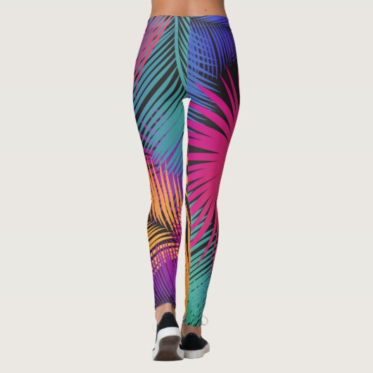 Leggings Tropical Palm Tree Leaves Jungle Rainbow (Dos)