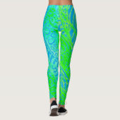 Leggings Tropical Pattern, Line Round Curve, Blue Turquoise (Dos)
