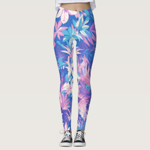 Leggings 🌺 Tropical Pink & Blue Floral Pattern - Fresh & V
