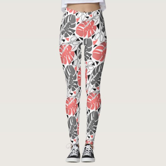 Leggings Tropical print monstera leaves scissors jungle exo (Devant)