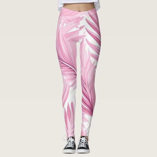 Leggings Tropical rose et blanc (Devant)