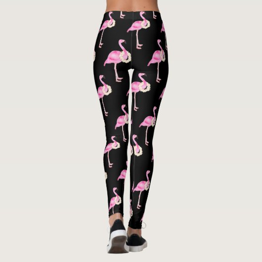 Leggings Tropical rose Flamingo Pattern Blanc Floral Wreath (Dos)
