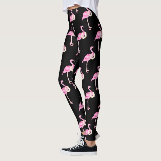 Leggings Tropical rose Flamingo Pattern Blanc Floral Wreath (Gauche)