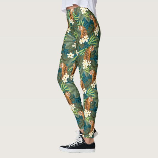 Leggings Tropical Tiger Hawaiian Palm Jungle Teal (Gauche)