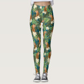 Leggings Tropical Tiger Hawaiian Palm Jungle Teal (Devant)