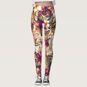 Leggings Tropiques Dorés Hawaïens Élégant Vintage Moderne