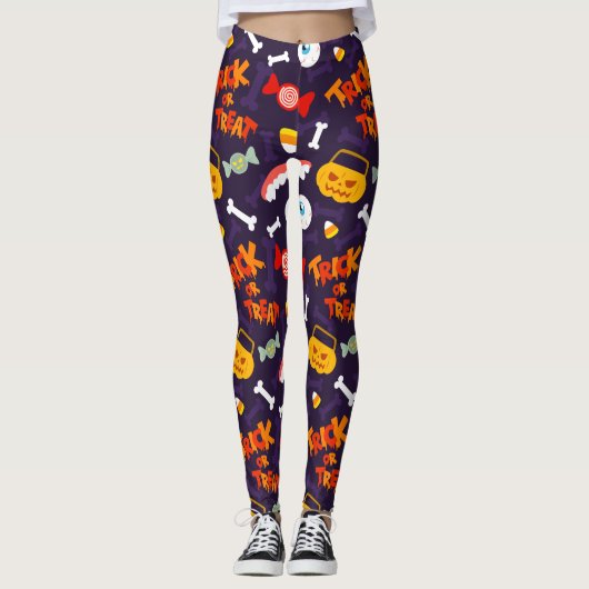 Leggings Trou ou traiter mignon Monstres Citrouilles Hallow (Devant)