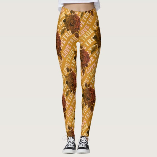 Leggings True Love Rose Romantique Saint Valentin B&W (Devant)