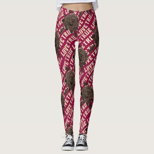 Leggings True Love Rose Romantique Saint Valentin B&W Leggi (Devant)