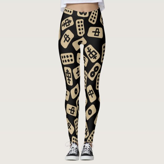 Leggings Tuiles de Mahjong Brown sur noir (Devant)