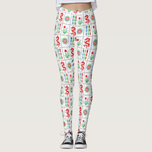 Leggings Tuiles de Mahjong LG #4 Rouge Vert Bleu Blanc