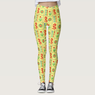 Leggings Tuiles de Mahjong LG #4 Rouge Vert Bleu Jaune