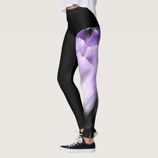 Leggings Tulipe violette et grise sur noir (Gauche)