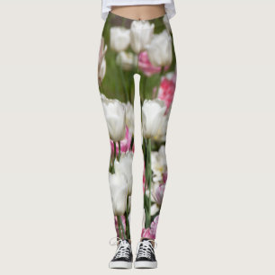 Leggings Tulipes blanches et roses brillantes par jour enso