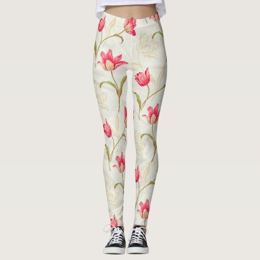 Leggings Tulipes dépliant crème rose (Devant)