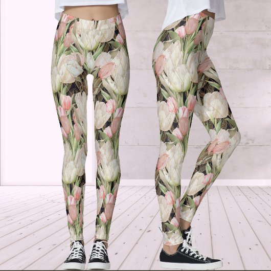 Leggings Tulipes élégantes et noires modernes avec Motif or