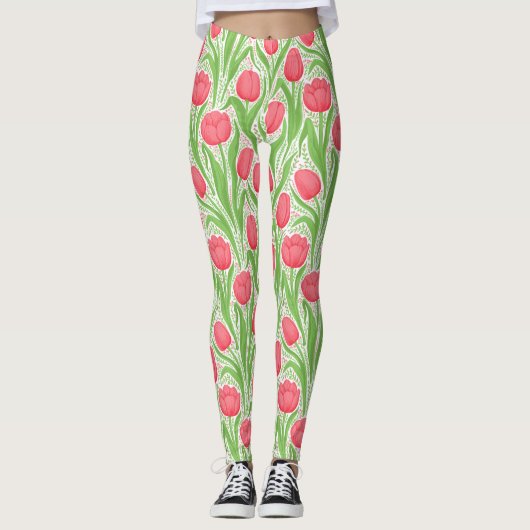 Leggings Tulipes en rouge et vert (Devant)